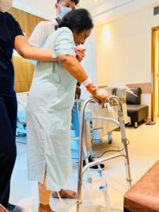 Mom walking within a day of her knee replacement surgery